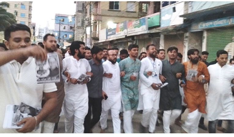 দোয়াত-কলম মার্কার সমর্থনে ছাত্রলীগের সাধারণ সম্পাদক সাদ্দাম হোসেন খানের গণসংযোগ