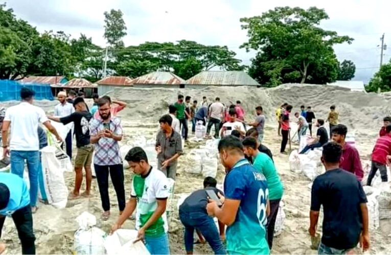 মেঘনা ধনাগোদা সেচ প্রকল্পের বেড়িবাঁধ মেরামত কাজ করলো ২৫ স্বেচ্ছাসেবী সংগঠন