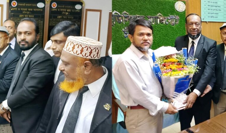আইনজীবী সমিতির নবনির্বাচিত কমিটির পক্ষ থচাঁদপুরের জেলা দায়রা জজ ও চীফ জুডিসিয়াল ম্যাজিস্ট্রেটকে ফুলের শুভেচ্ছা